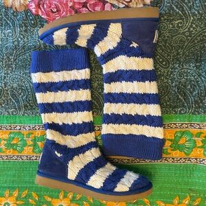 UGG Blue White Striped Sweater Knit boots 8